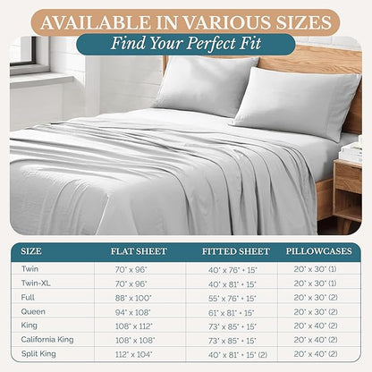 Casa Platino Full Bed Set, Pre-Washed Ultra Soft & Breathable Full Bed Sheets Set, Brushed Microfiber Sheets Full Size, Fade Resistant Full Size Sheets Set with Deep Pockets - Silver