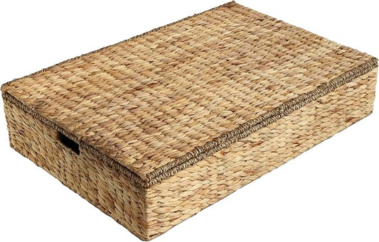happimess BSK2015A Holden 30" Classic Costal Hand-Woven Hyacinth Wicker Under Bed Storage Basket with for Storage and Decoration in Bathroom, Bedroom, Closet, Entryway, Natural