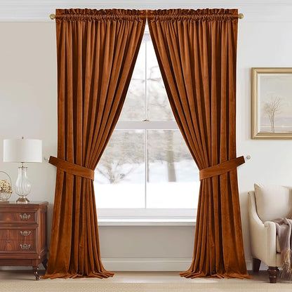 StangH Burnt Orange Thermal Insulated Curtains 90 inches Long Luxury Soft Velvet Room Darkening Window Drapes Holiday Halloween Decoration for Living Room, W62 x L90, 2 Panels
