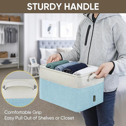 BALEINE 1 Pack Fabric Storage Bins for Shelves, Linen Storage Baskets for Organizing, Decorative Closet Bins for Clothes, Home (Skyblue, 15''x11''x9.5'')