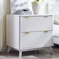 T4TREAM Modern Fluted Wood Night Stand, 30" Tall Bedside Table with 2 Drawers & Large Tabletop, Side Tables Bedroom, End Table for Living Room, White