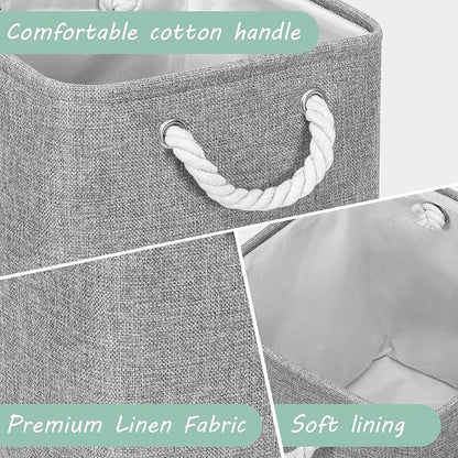 Large 11x11 Inch Cube Storage Bins with Cotton Handles for Closet, Shelves, Clothes, Towel (Gray-6 Pack)