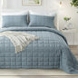 KASENTEX Twin Quilt Set 68"x86" – Soft Washed 3-Layer Lightweight Bedspread, Minimalist Nordic Design, All-Season Spring & Summer Quilt Set (1 Quilt + 2 Pillow Shams), Corduroy Blue