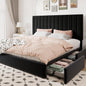 Allewie King Size Storage Bed Frame, Vertical Channel Tufted Adjustable Headboard, Velvet Upholstered Platform Bed with 4 Oversized Underbed Drawers, Wooden Slats Support, No Box Spring Needed, Black