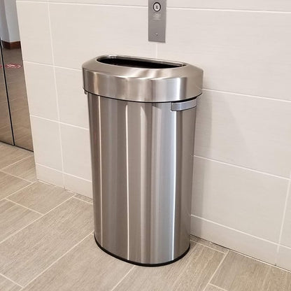 iTouchless 23 Gallon / 87 Liter Stainless Steel Trash Can and Recycle Bin, Slim and Space-Saving Design for Home, Office, Kitchen, Restaurant, Restroom, Large Capacity, Open Top, Semi Round