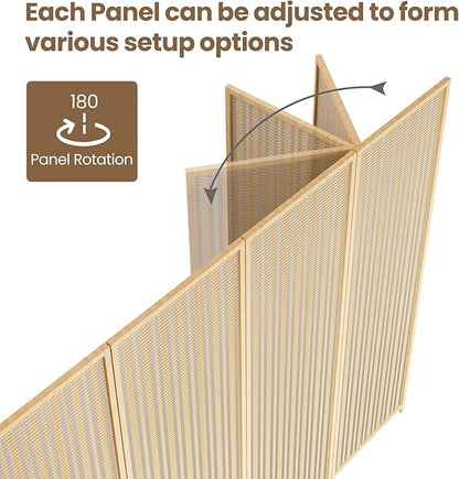 5 Panel Room Divider and Extra Wide Folding Privacy Screen, 79" W x 67" H, Bamboo Room Divider for Room Separation.