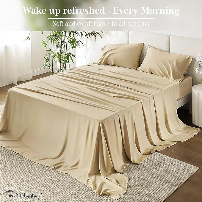 URBANHUT 800 Thread Count 100% Cotton California King Size Sheets, Luxury 4 Piece Cal King Bedsheets, Hotel Sheets Sateen Finish - Better Than Egyptian, 16" Elasticized Deep Pocket - Sand