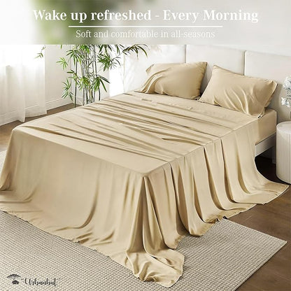 URBANHUT 800 Thread Count 100% Cotton King Size Sheets, Luxury 4 Piece King Bedsheets, Hotel Sheets Sateen Finish - Better Than Egyptian, 16" Elasticized Deep Pocket - Sand
