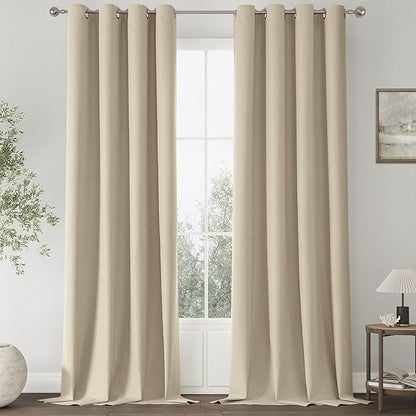 ChrisDowa 100% Blackout Natural Solid Solid Curtains 102 Inches Long 2 Panels for Bedroom Living Room,Farmhouse Room Darkening Thermal Insulated Soundproof Grommet Top Window Treatment Drapes,52x102