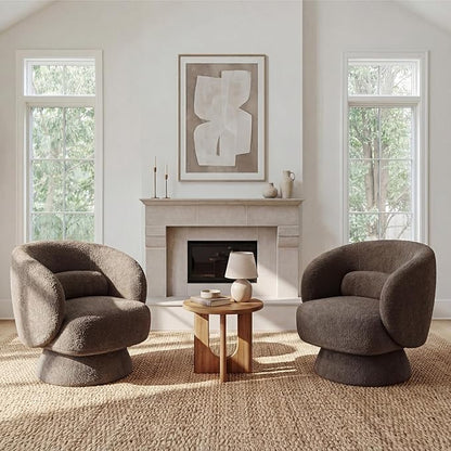 Swivel Accent Chair, Modern 360 Degree Swivel Barrel Chair with Arms & Curved Back and Lumbar Support Cushion, Comfy Round Single Boucle Sofa for Small Space, Living Room, Bedroom, Brown