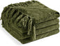 Chenille Throw Blanket for Couch 60"X 80" Twin, Soft Cozy Throws with Fringe Tassel for Bed Sofa Chair Cover, Lightweight Knitted Decorative Boho Blankets for Living Room, Olive Green