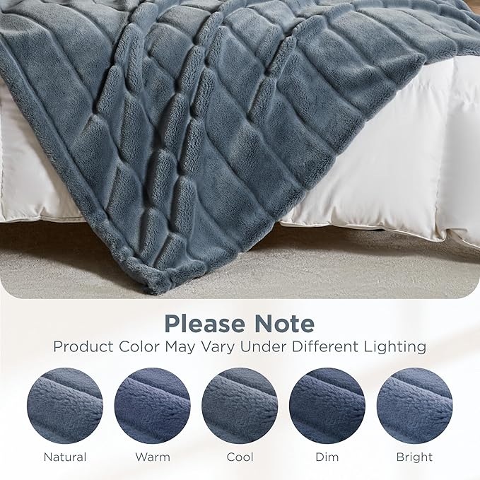 Sophia & William Throw Blanket for Couch Sofa(50x60 Inches) - Faux Fur Throw Soft Cozy, Gifts for Women, Blue