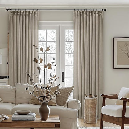 Extra Wide Curtains 90 Inches Long 60 Inch Width for Living Room Bedroom Light Filtering Semi Sheer Farmhouse Pleated Curtain Hooks Rings for Patio Sliding Door Large Window Burlywood Taupe 1 Panel