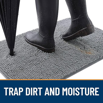 OLANLY Dog Door Mat for Muddy Paws 30x20, Absorbs Moisture and Dirt, Absorbent Non-Slip Washable Doormat, Quick Dry Chenille Mud Mat for Dogs, Entry Indoor Entryway Carpet for Inside Floor, Grey