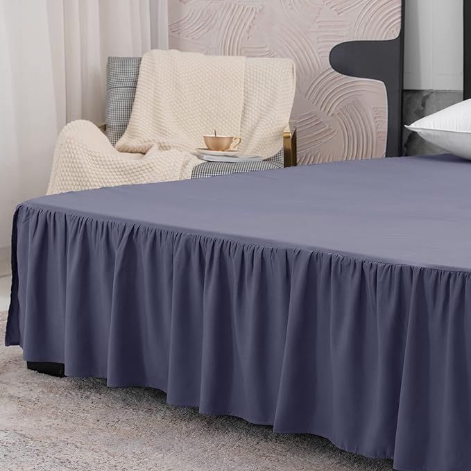 Navy Blue Bed Skirt King Size Ruffled Bed Skirt with Split Corners, King Bed Skirt 12 Inch Drop, King Size Bed Skirt Grey for Ruffled Bed Skirt with Split Corners, Bed Skirt King Size