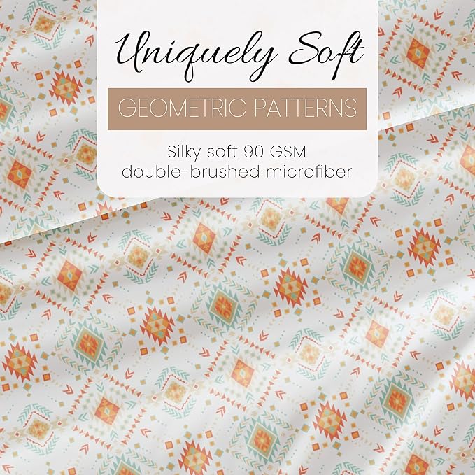 Linen Market Patterned Microfiber Queen Sheet Set 4 Piece – Oeko-TEX Certified Ultra Soft & Wrinkle-Free - 16" Deep Pocket Sheets - Easy Care Queen Size - Aztec Dreams Coral