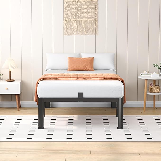 14 Inch Twin XL Heavy Duty 3500 lbs Bed Frame with Round-Corner Legs & Anti-Squeak Design – Quick Assembly Metal Platform, No Box Spring Needed