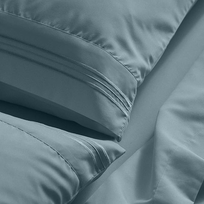 Mellanni California King Sheet Set - 6-Piece Iconic Collection Bedding, (Including 4 Pillowcases), 21-Inch Extra Deep Pocket, Easy Care, Ultra Soft, Cooling Sheets, Brushed Microfiber - Spa Blue