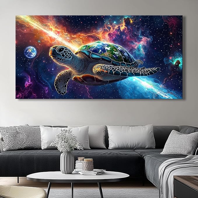 Canvas Wall Art - Modern Turtle cosmic landscape Paintings for Living Room, Bedroom Wall Decor, Framed Wall Art for Home or Office Decoration, Large Art 60x120cm(24x48in)