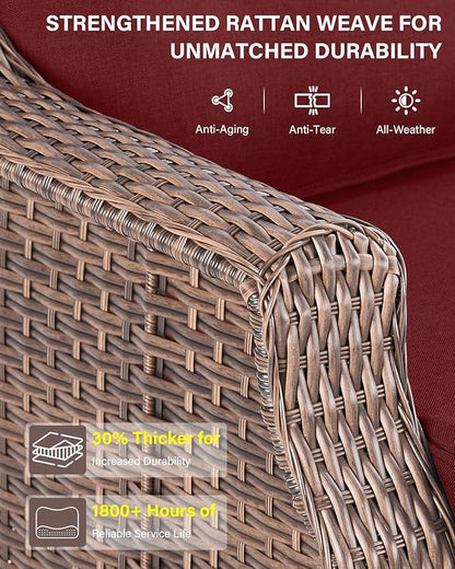 Belord High Back Outdoor Patio Furniture Set - Wicker Outdoor Swivel Rocker Patio Chairs with Sofa and Ottoman, All-Weather Patio Conversation Set for for Patio Deck Backyard