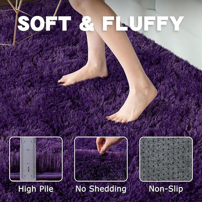 Round Purple Rug for Bedroom, 5 ft Circle Area Rugs for Living Room, Soft Fluffy Shag Carpet for Teen Girls Boys Nursery Room Dorm Home Decor Aesthetic