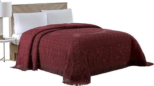 Beatrice Home Fashions Medallion Chenille Bedspread, Full, Burgundy