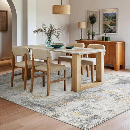 AMADA HOMEFURNISHING 5x7 Area Rugs for Living Room, Modern Abstract Washable Rug Neutral Soft with Non-Slip Backing & Low Pile Kids Rug for Resistant, Bedroom, Nursery Home Office, Beige