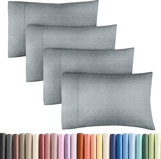 Queen Pillow Cases Set of 4 - Ultra Soft Hotel Quality Pillowcase Covers - Comfy, Cozy & Wrinkle Free - Shrinkage and Fade Resistant - Machine Washable Pillow Protectors - 4 Piece Set - Heathered Blue