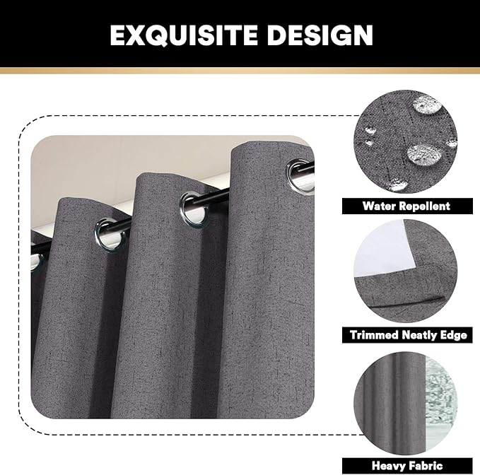 PrinceDeco 100% Blackout Curtains for Sliding Glass Door Blackout Curtains 84 Inches Long Extra Wide Thermal Curtains for Sliding Glass Door Room Divider Curtains,W100 X L84 Inch,Grey