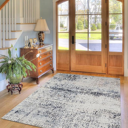 Area Rug 5×7, Vintage Boho Rug,Ultra-Soft Low Pile, Washable, Non Slip,Stain Resistant Printed Carpet for Living Room Bedrooms Playroom Office Kitchen, Blue/Abstract