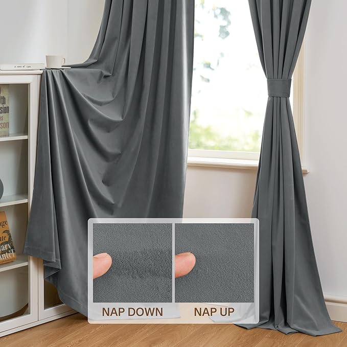 StangH Grey Curtains 108 inches Extra Long Light Blocking Door Curtains Soft Velvet Bedroom Window Curtain Panels for Villa/Hospital/Office, W52 x L108, 2 Panels