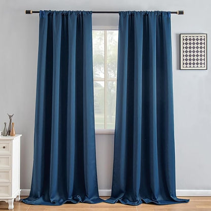 Blackout Curtains 108 Inch Length 2 Panels Set, Black Out Curtains for Bedroom 108 Inch Long, Rod Pocket Energy Saving Room Darkening Drapes for Living Room Window Navy Blue(W52 x L108)