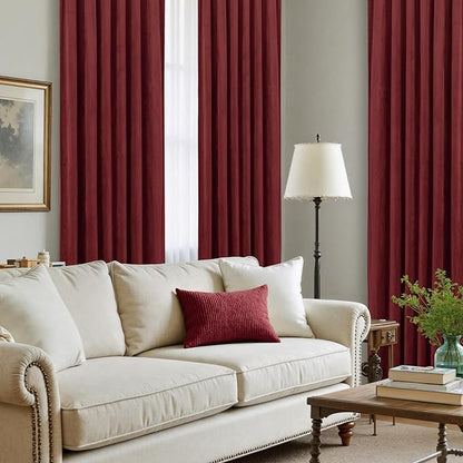 LAMIT Burgundy Red Velvet Curtains 84 Inch for Living Room, Vintage Thermal Insulated Panels Christmas Decor Room Darkening Back Tab and Rod Pocket Drapes for Bedroom/Theater, 2 Panels, 52 x 84 Inch