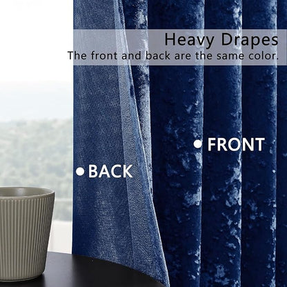 SMILETIME Navy Blue Crushed Velvet Curtains 52x96 inch Luxurious Thermal Insulated Soundproof Drapes for Living Room Bedroom Office Soft and Durable Light-Filtering Window Treatments, 2 Panels