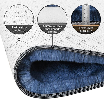 duduta 6x9 ft Navy Blue Rectangle Fluffy Rug, Tie-Dyed Shag Fuzzy Plush Rectangle Carpet for Bedroom Nursery Living Room Home Decor