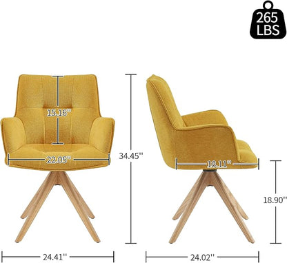 Art Leon Mid Century Modern Swivel Accent Chair - Home Office Desk Chair No Wheels, Fabric Upholstered Armchair with Oak Wood Legs for Small Space Living Room Bedroom, Yellow