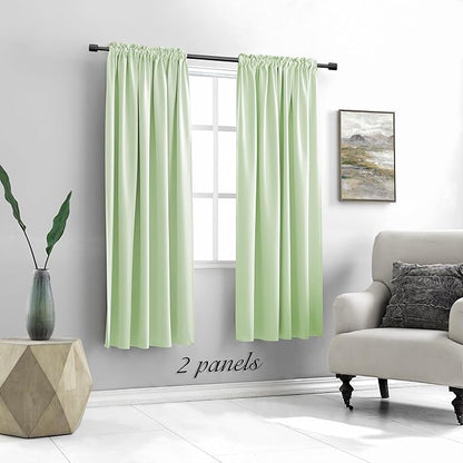 DONREN Light Green Curtains Light Filtering for Livingroom - 72 inch Length Set of 2 Panels Room Darkening Thermal Insulated Drapes for Hall Room,Light Mint Green,W52 x L72