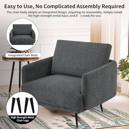 Oversized Accent Chair for Living Room Cozy Reading Chairs Mid-Century Modern Accent Chairs Armchair with Metal Legs Single Sofa Chair for Home Office (Set-of-2, Chenille Fabric- Dark Grey)