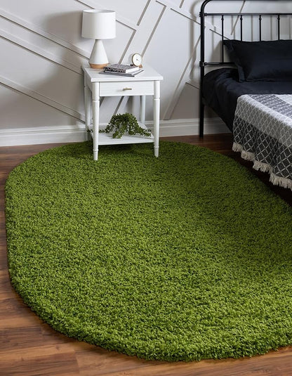 Unique Loom Solid Shag Collection Area Rug (3' 3" x 5' 3" Oval, Grass Green)