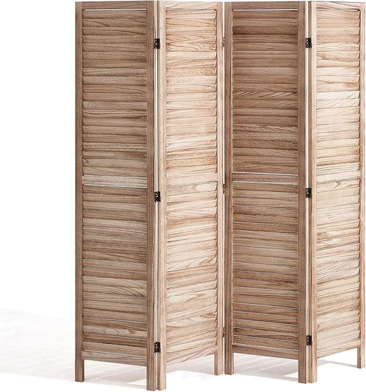 VEVOR Wood Room Divider, 4 Panel Wood Folding Privacy Screen, 66.9 Inches Tall Indoor Louvered Wooden Partition, Portable Decoration Screen, for Room Separation, Home, Office, Restaurant & Bedroom