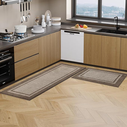 Kitchen Rugs 24" x 36", Non-Slip Machine Washable Kitchen Runner Rugs Floor Mats, Absorbent Comfort Standing Mats for Kitchen, Sink, Laundry and Hallway, Beige & Grayish Brown