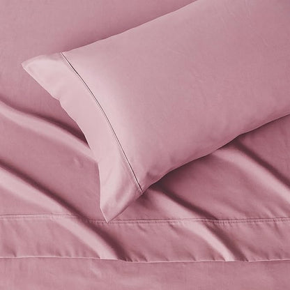 Amazon Basics Lightweight Microfiber 3-Piece Bed Sheet Set, Rose, Solid, Twin XL
