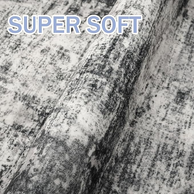 IOHOUZE Abstract Runner Rug 3x16 Ft Long Washable Runners for Hallways, Non Slip Kitchen Runner Printed Faux Wool Entryway Runner Indoor, Modern Abstract Floor Carpet for Hall Stair, Black Grey