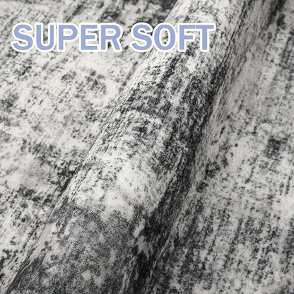 IOHOUZE Abstract Runner Rug 3x16 Ft Long Washable Runners for Hallways, Non Slip Kitchen Runner Printed Faux Wool Entryway Runner Indoor, Modern Abstract Floor Carpet for Hall Stair, Black Grey