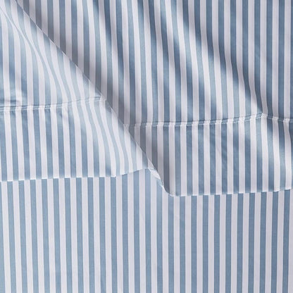 Amazon Basics Lightweight Super Soft Easy Care Microfiber 4 Piece Bed Sheet Set With 14-inch Deep Pockets - Queen, Dusty Blue Pinstripe,Printed