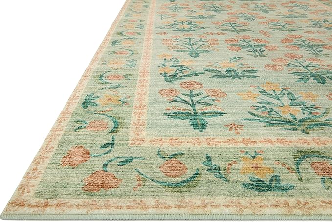 Loloi Rifle Paper Co. Eden Collection EDE-01 Mughal Rose Moss 2'-6" x 9'-6" Runner Rug feat. CloudPile™
