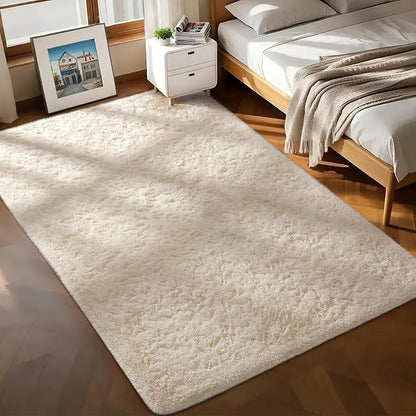 Ophanie Rugs for Living Room, Upgrade Non-Slip Fluffy Soft 5x8 Area Rug, Shag Large Fuzzy Plush Carpets for Bedroom Ivory, Shaggy Kids Boys Girls Dorm Nursery Home Decor Aesthetic