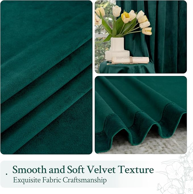 LAMIT Teal Velvet Curtains 72 Inch Length for Living Room, Soft Thermal Insulated Panels Room Darkeing Back Tab and Rod Pocket Christmas Drapes for Bedroom/Party/Hotel Hall, 2 Panels, 52 x 72 Inch