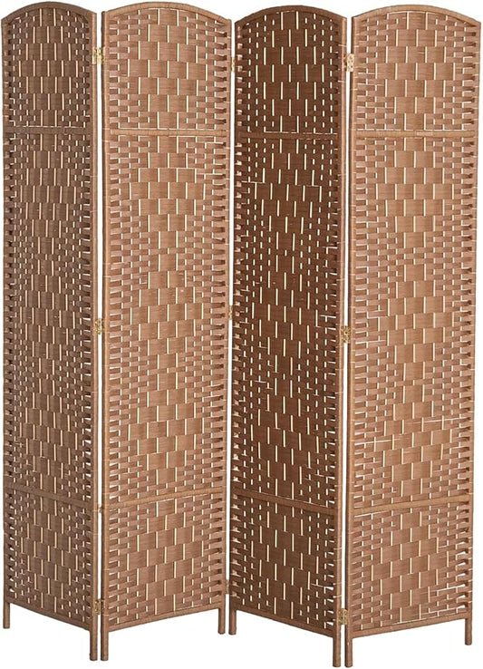 HOMCOM Room Divider, 4 Panel Folding Privacy Screen, 6FT Tall Portable Wicker Weave Partition Wall Divider for Bedroom, Home Office, Natural