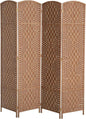 HOMCOM Room Divider, 4 Panel Folding Privacy Screen, 6FT Tall Portable Wicker Weave Partition Wall Divider for Bedroom, Home Office, Natural